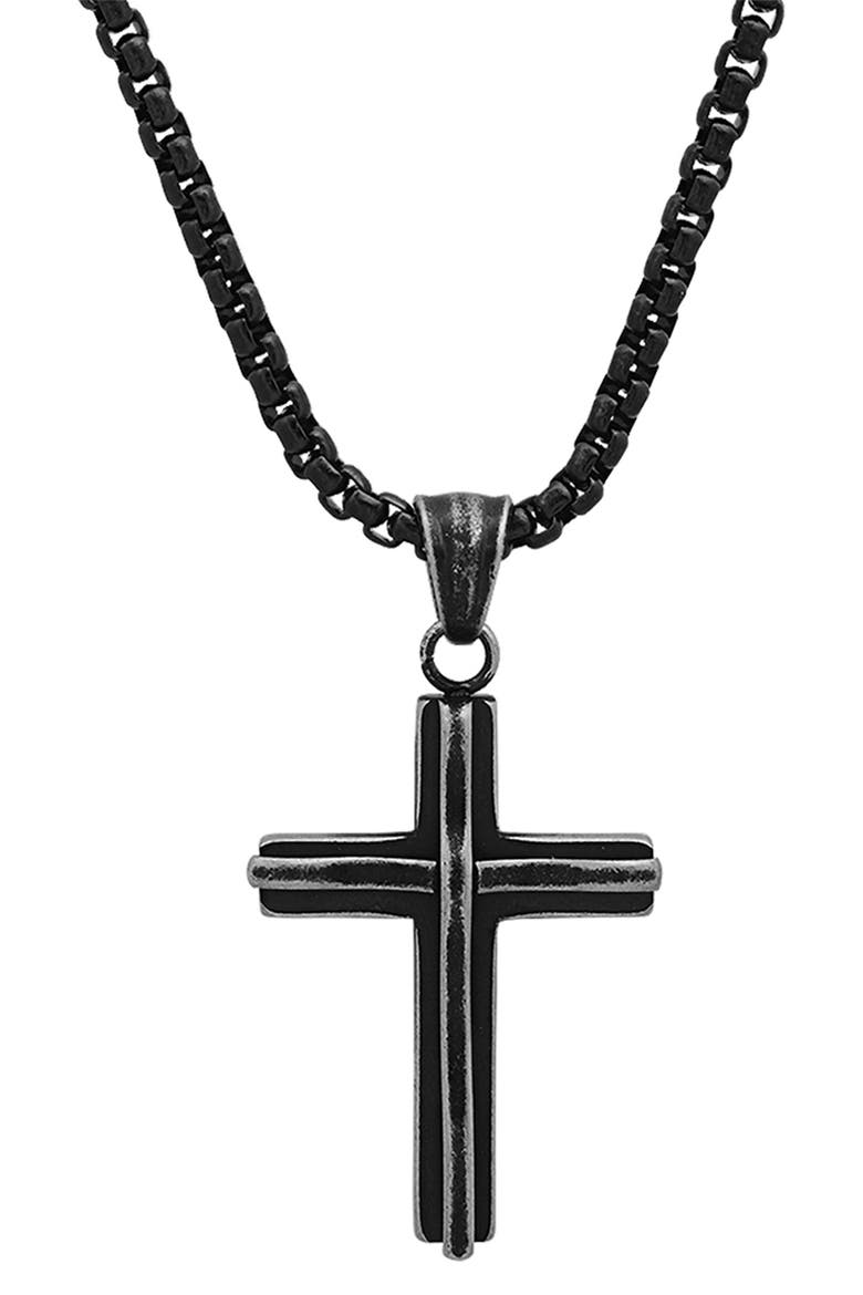 Men's Black IP Stainless Steel Cross Pendant Necklace, Alternate, color, BLACK