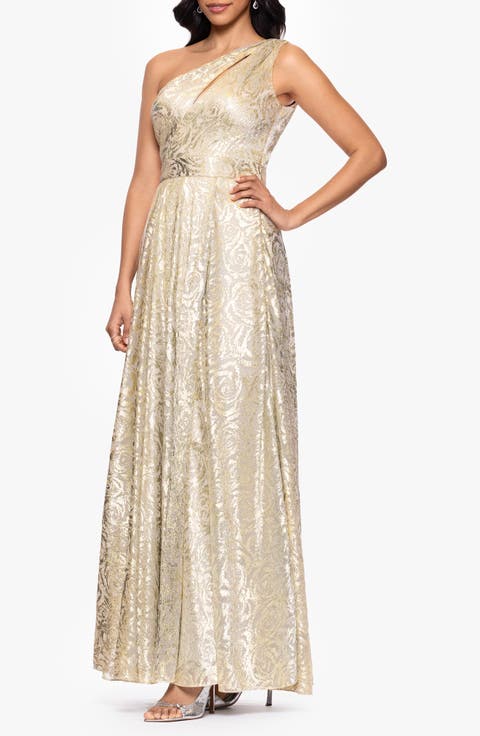 One-Shoulder Foil Flower Gown
