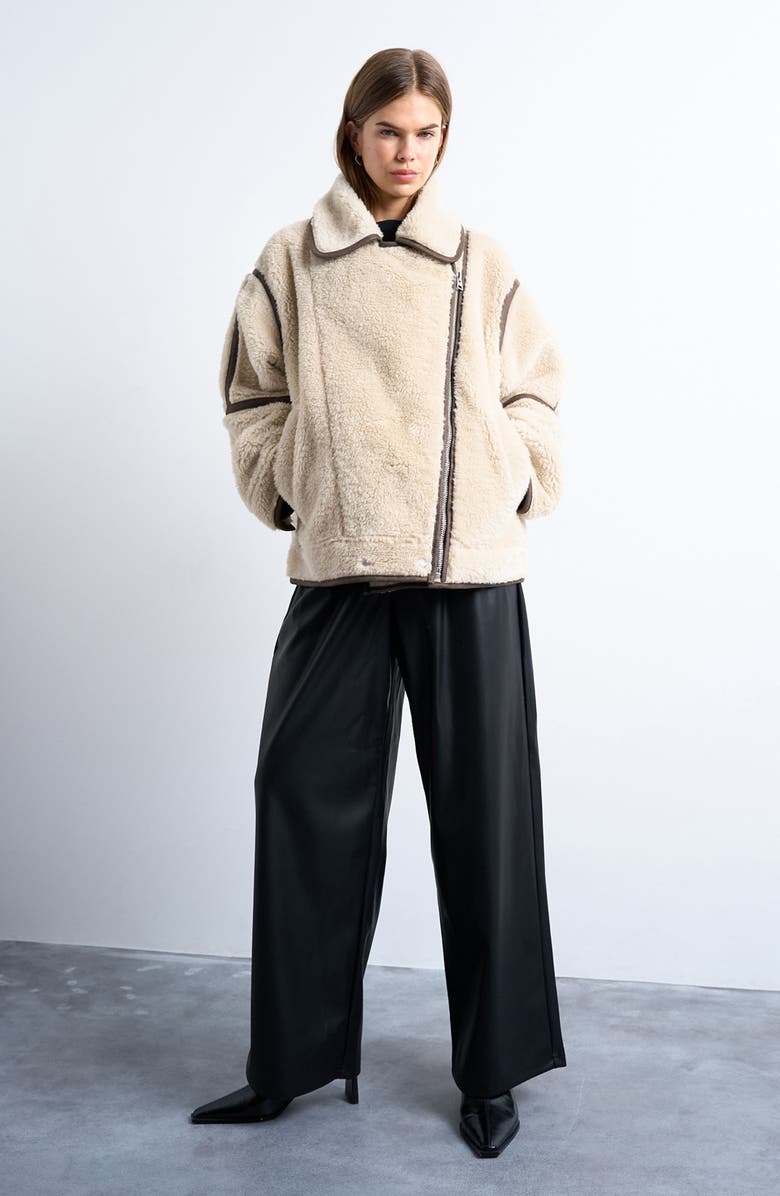 Topshop Faux Shearling Avaitor Jacket, Alternate, color, Brown