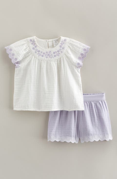 Flutter Sleeve Cotton Gauze Top & Shorts Set (Baby)