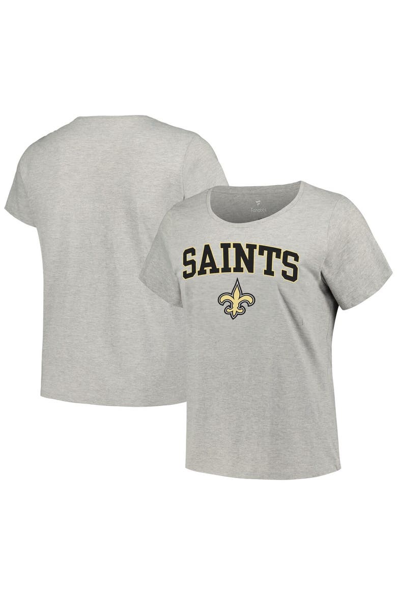 Women's Fanatics Branded Heather Gray New Orleans Saints Plus Size Arch Over Logo T-Shirt, Alternate, color, Heather Gray