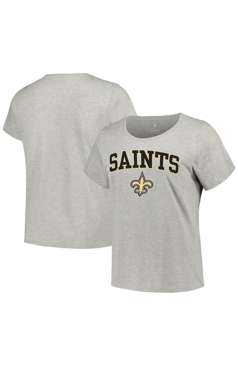 FANATICS Women's Fanatics Branded Heather Gray New Orleans Saints Plus Size Arch Over Logo T-Shirt, Alternate, color, Heather Gray