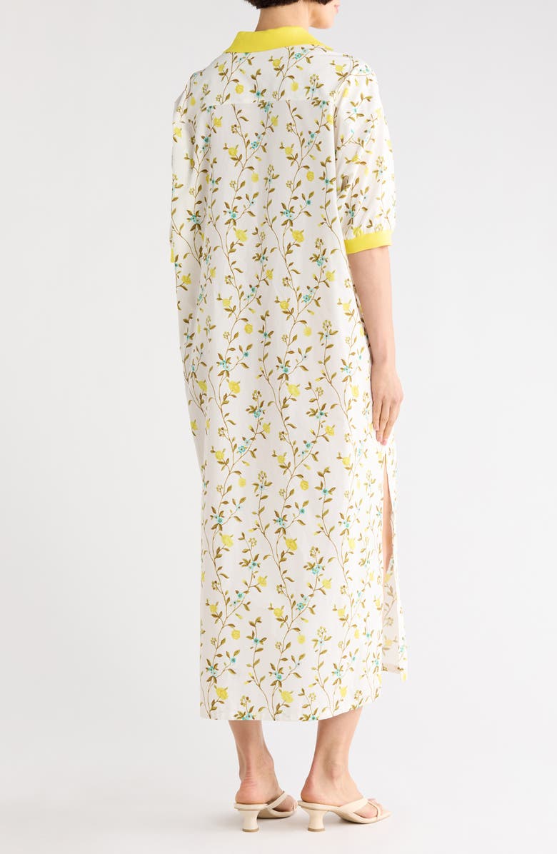 Longchamp Floral Short Sleeve Cotton Polo Dress, Alternate, color, Lemon