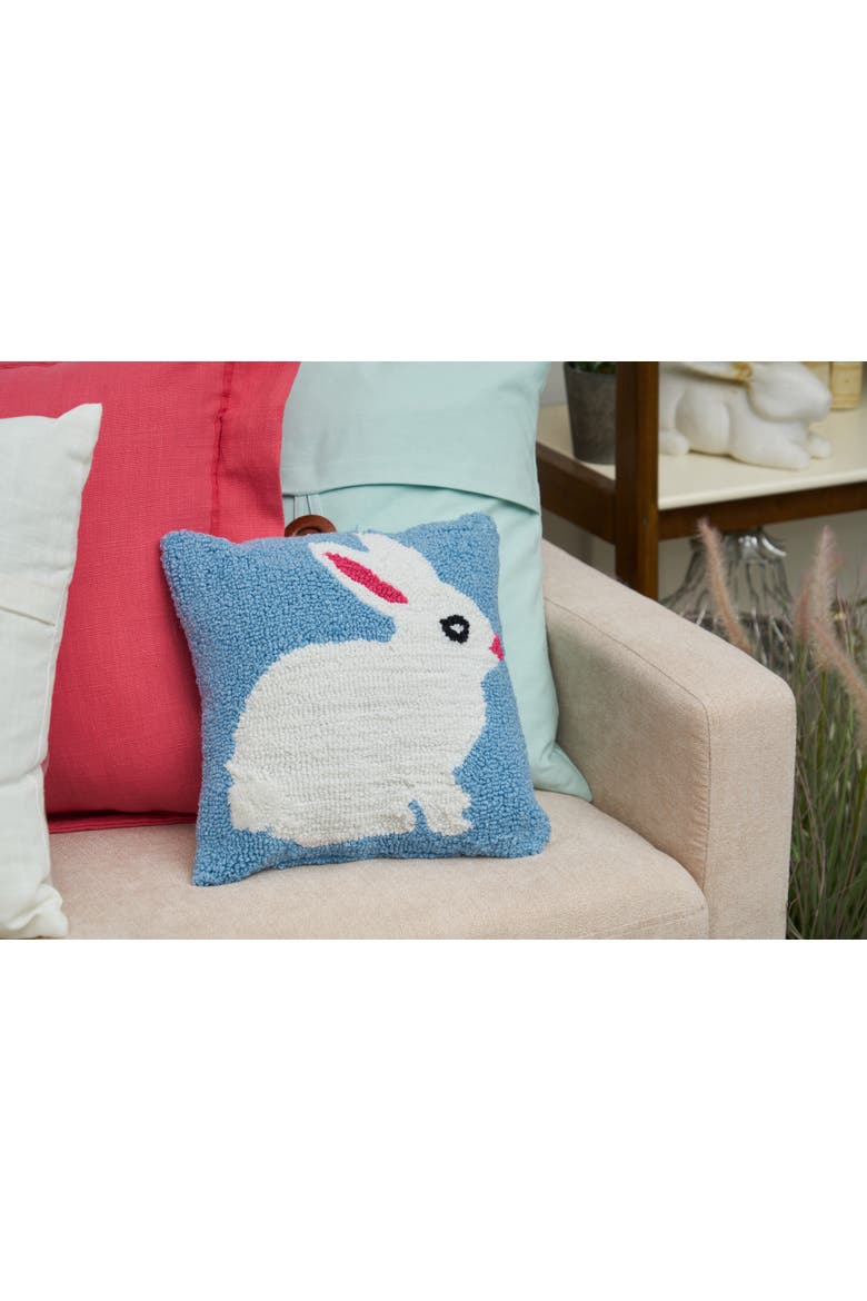 Easter Bunny Hooked Blue Mini Accent Pillow 12" x 12", Alternate, color, White