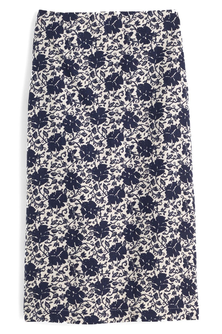 Floral Print Linen Midi Skirt, Alternate, color, OAT