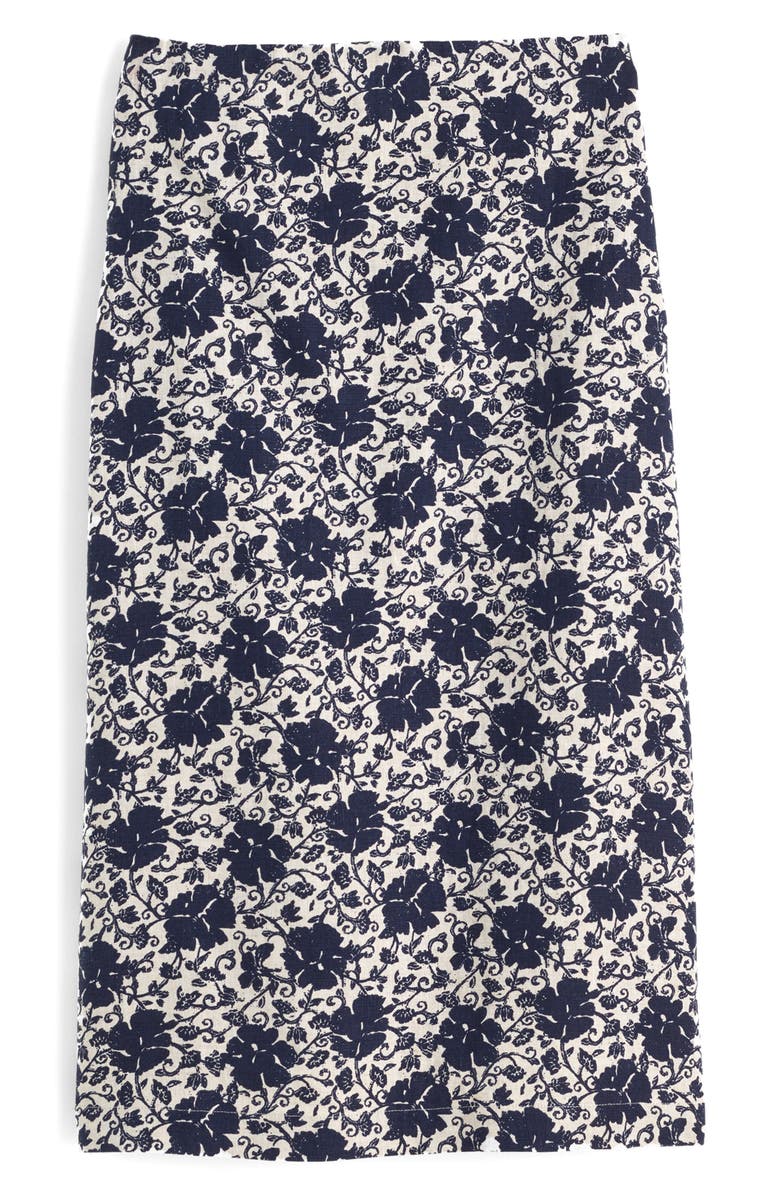 Madewell Floral Print Linen Midi Skirt, Alternate, color, Oat