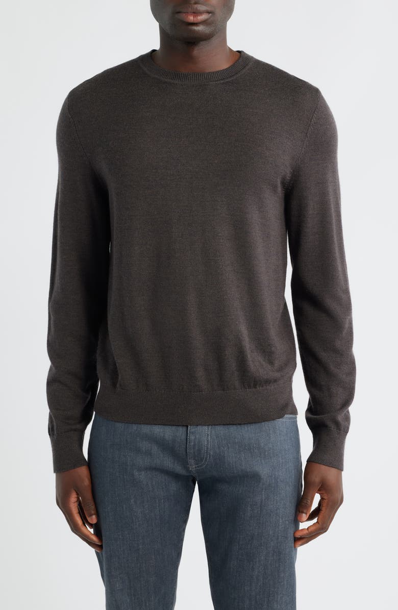 Nordstrom Italian Merino Wool Crewneck Sweater, Main, color, Brown Dark Heather