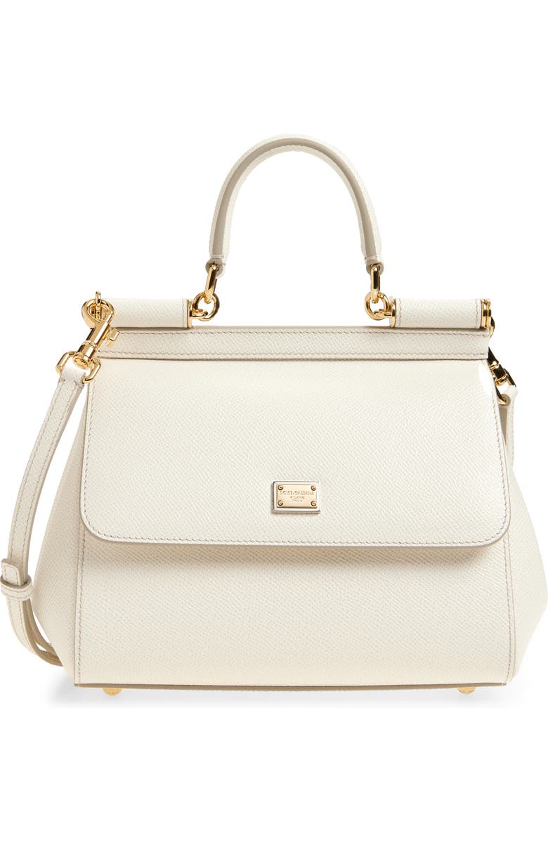 Dolce&Gabbana Medium Sicily Leather Top Handle Bag, Main, color, 80001 White