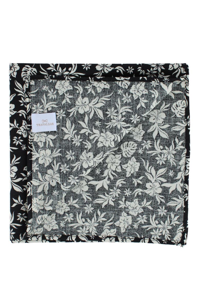 Trafalgar Oleander Floral and Vine Patterned Handkerchief, Alternate, color, Black
