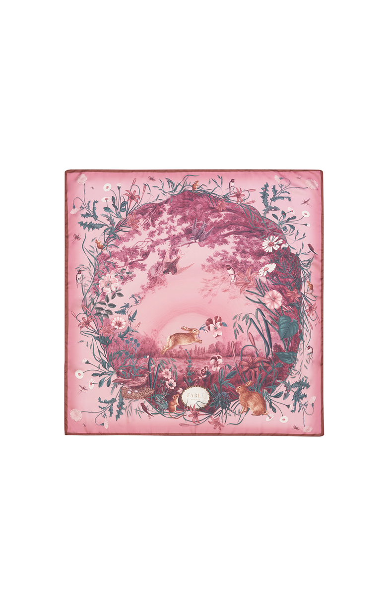 Fable England Bunny Narrartive Square Scarf, Main, color, Dark Pink