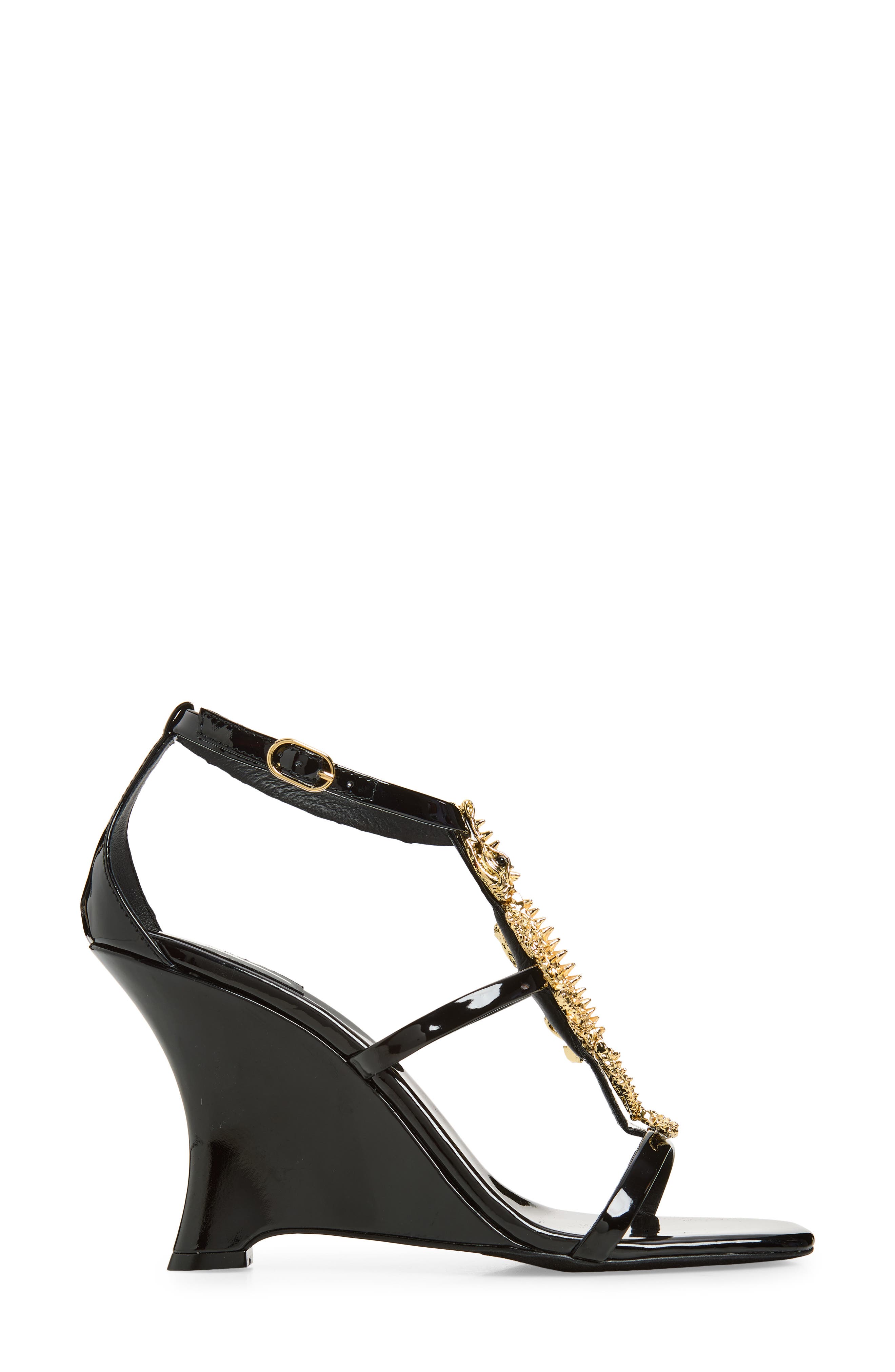Jeffrey Campbell Swamped Wedge Sandal, Alternate, color, Black Patent Gold