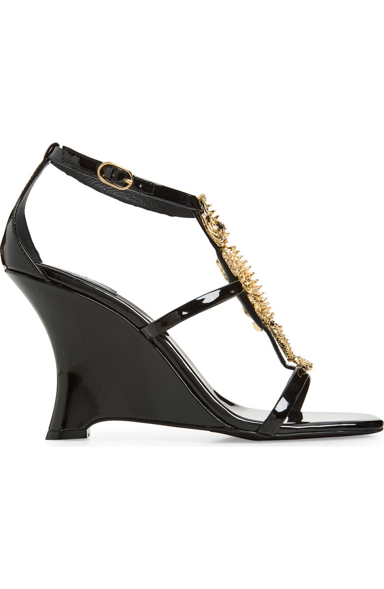 Jeffrey Campbell Swamped Wedge Sandal, Alternate, color, Black Patent Gold