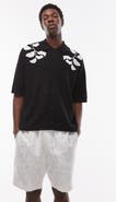 Topman Oversize Embroidered Knit Short Sleeve Button-Up Shirt