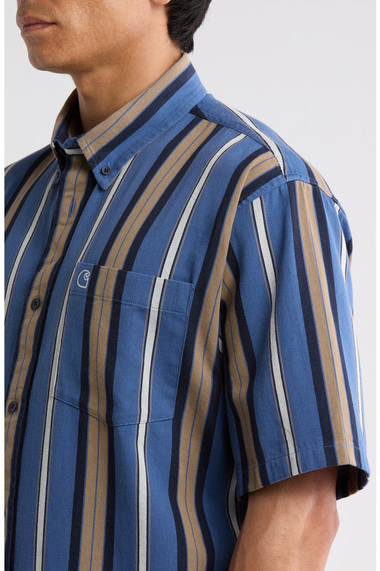 Jarrell Stripe Short Sleeve Cotton Button-Down Shirt, Alternate, color, JARRELL STRIPE/ BLUE