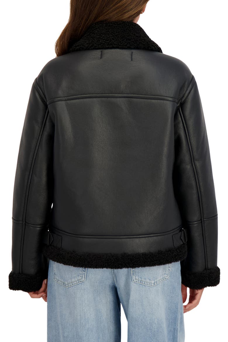 Faux Shearling Collar Aviator Jacket, Alternate, color, BLACK