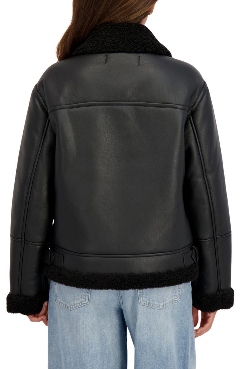 Sebby Faux Shearling Collar Aviator Jacket, Alternate, color, Black