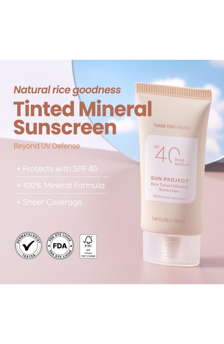 THANK YOU FARMER Sun Project Rice Tinted Mineral Sunscreen, Alternate, color, Beige