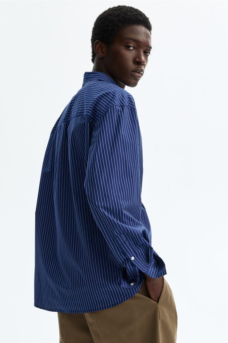Relaxed Fit Printed Cotton Poplin Shirt, Alternate, color, Dark blue/striped