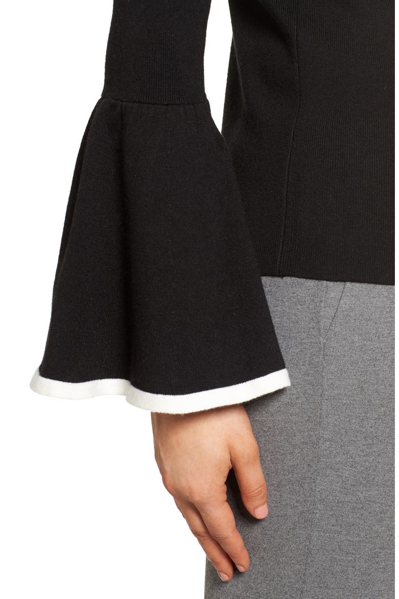 FLARE SLEEVE SWEATER, Alternate, color, BLACK