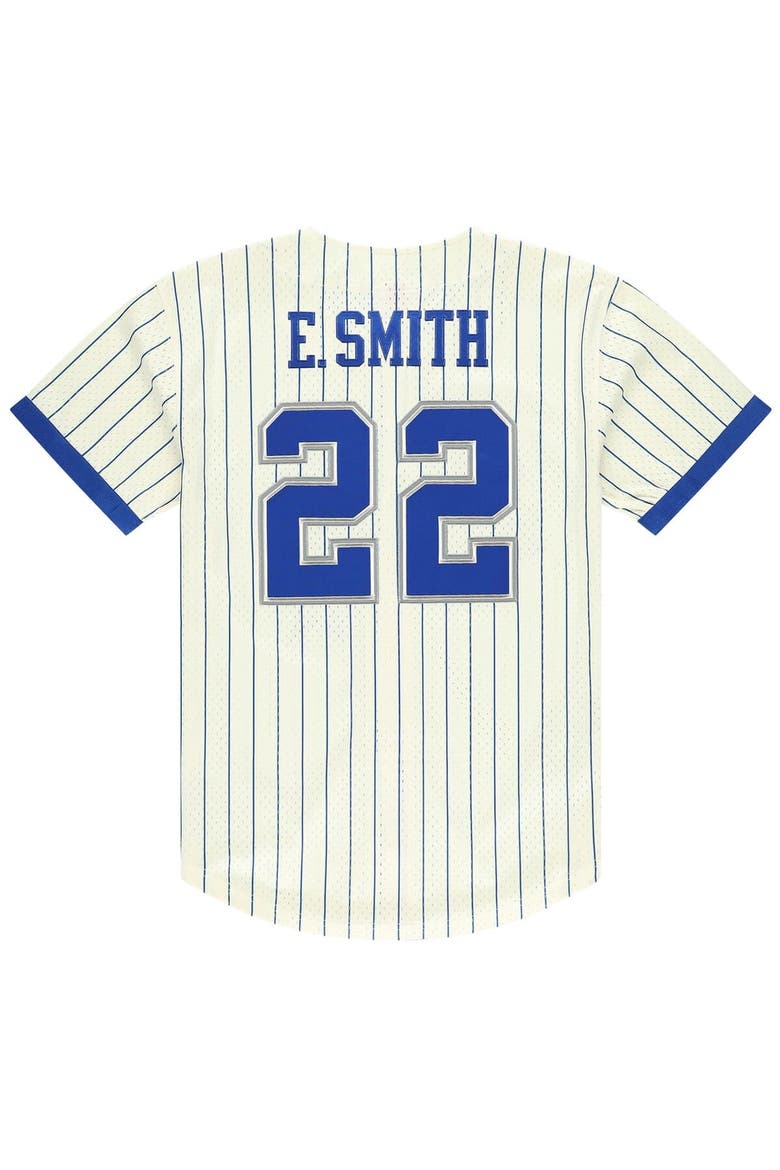 Men's Mitchell & Ness Emmitt Smith Cream Dallas Cowboys Name & Number Mesh Button-Up Baseball Jersey, Alternate, color, Cream