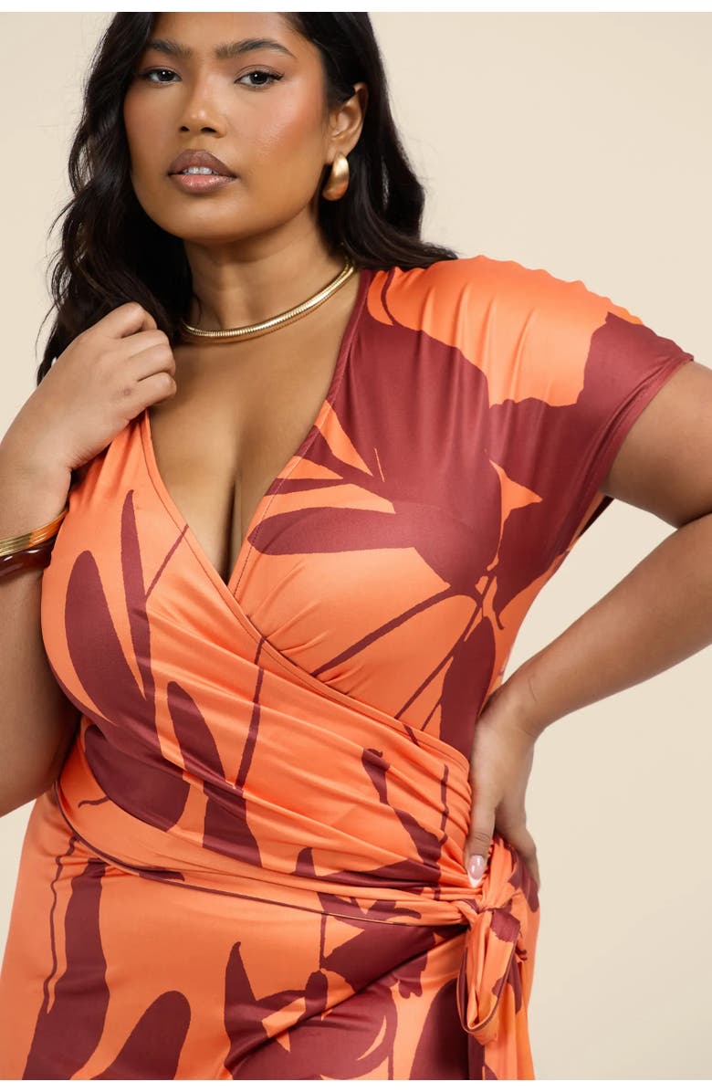 FASHION-SZN CURVE Plus Size Floral Wrap Jersey Midi Dress, Alternate, color, Orange