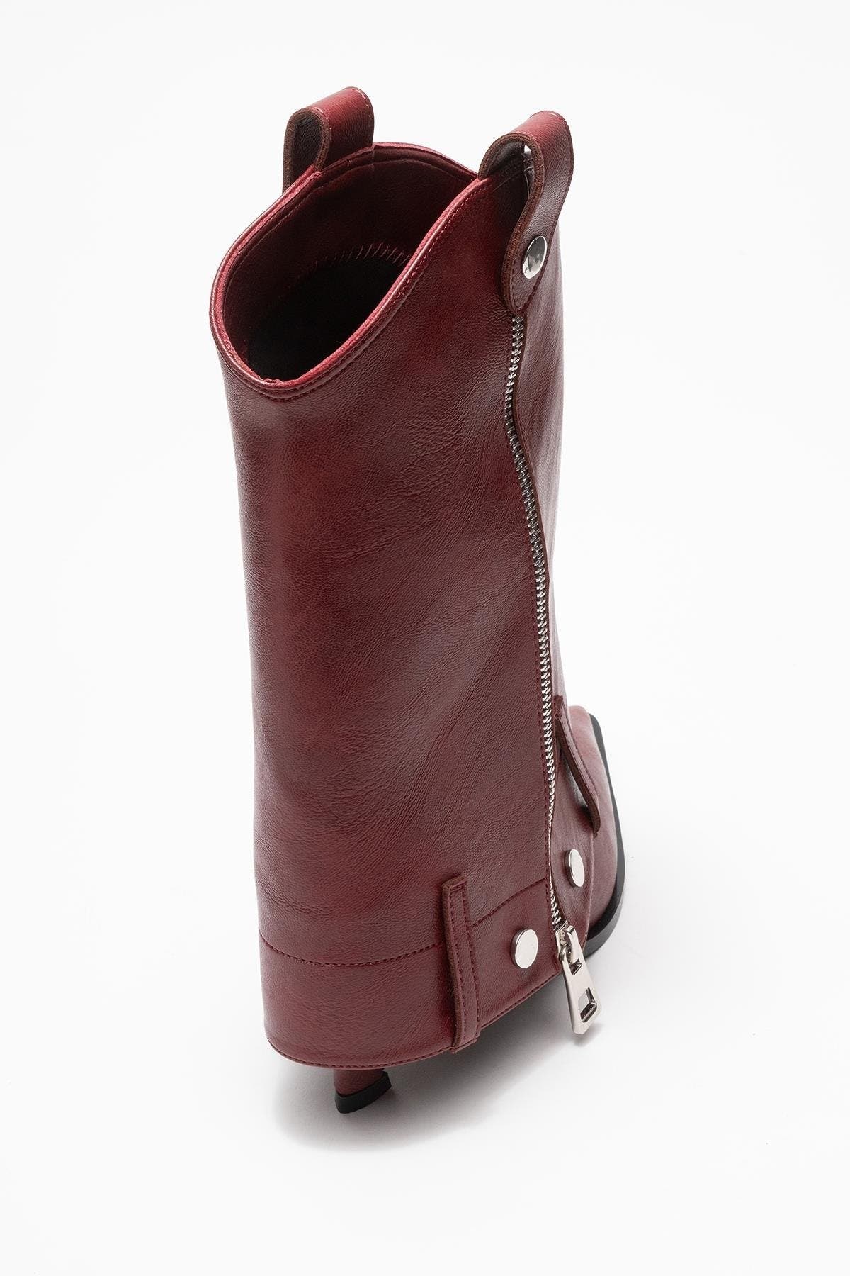 Lola Zip Pointed Toe Heel Boot, Alternate, color, Burgundy Faux Leather