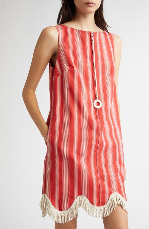 Bode Parasol Stripe Cotton Shift Dress In Red/white