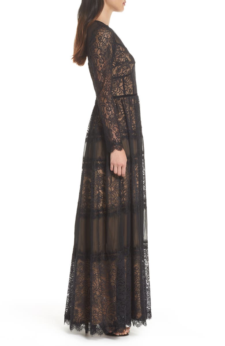 Tadashi Shoji Long Sleeve Lace Gown, Alternate, color, 