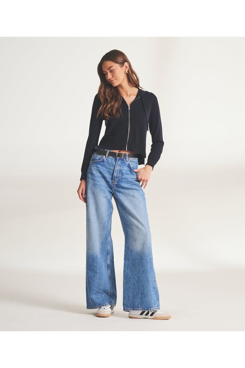 Signature Cashmere Cropped Hoodie, Alternate, color, Navy