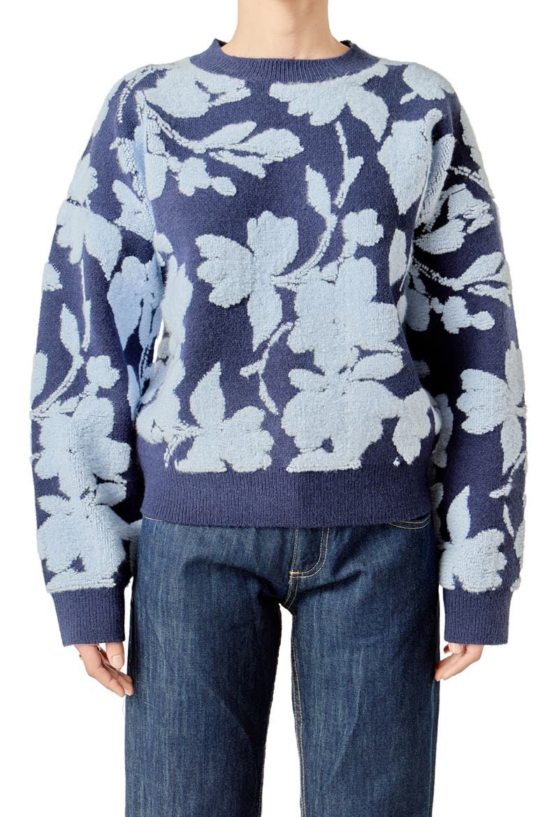 Fuzzy Flower Sweater, Alternate, color, NAVY/ POWDER BLUE