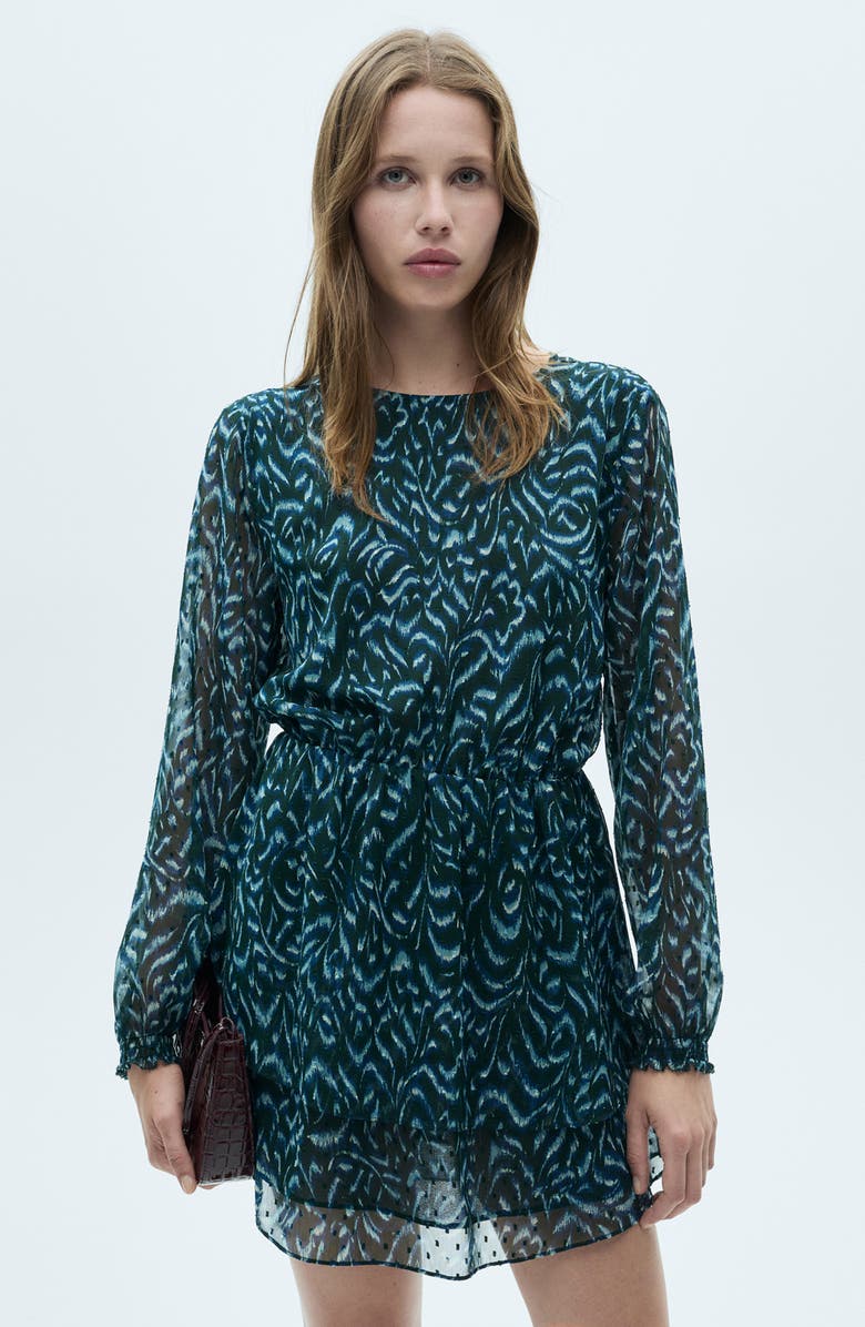 MANGO Abstract Print Long Sleeve Chiffon Minidress, Alternate, color, 