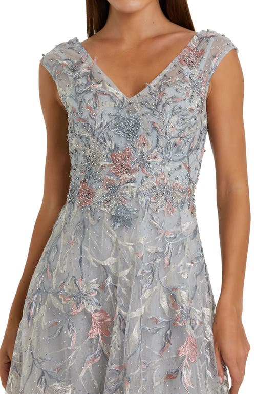 Mac Duggal Embroidered Illusion Cap Sleeve A Line Gown In Multi
