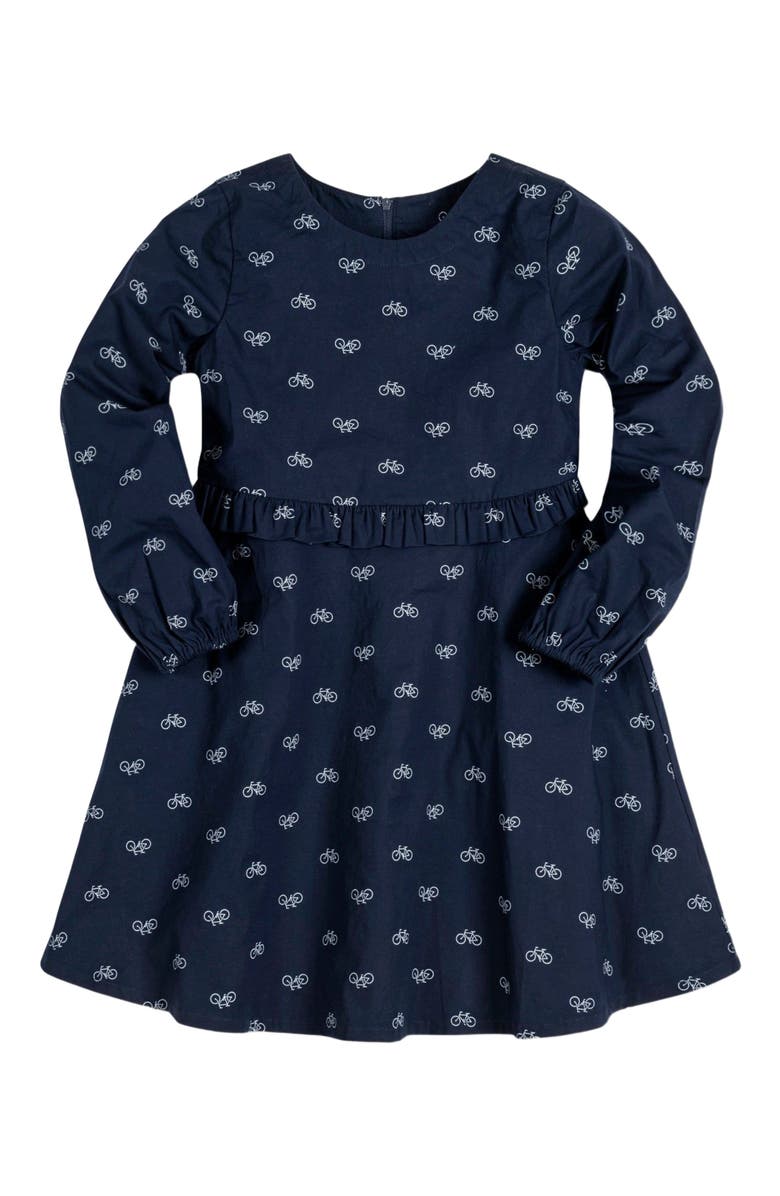 Hope & Henry Girls' Ruffle Waist Dress, Toddler, Alternate, color, Navy Bicycle Print