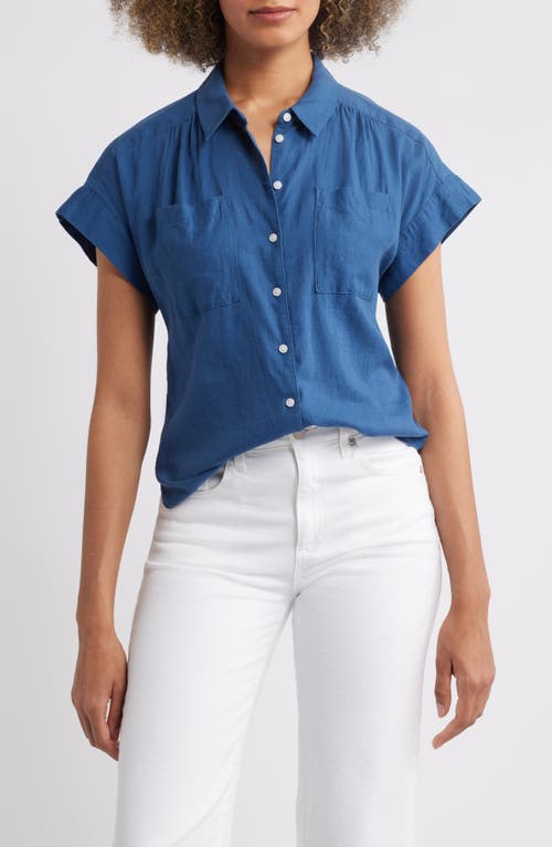 Shop Caslonr Caslon(r) Linen Blend Short Sleeve Button-up Shirt In Blue Ensign