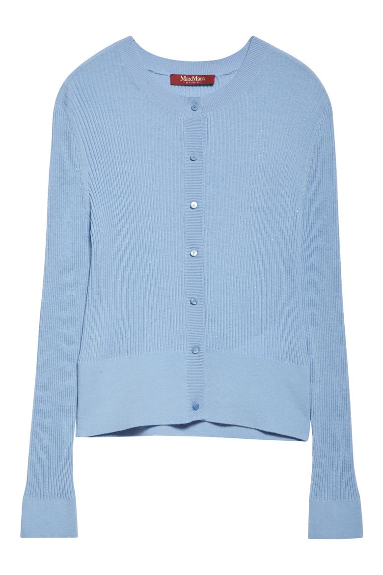 Ribera Sequin Rib Fitted Silk & Wool Cardigan, Alternate, color, LIGHT BLUE