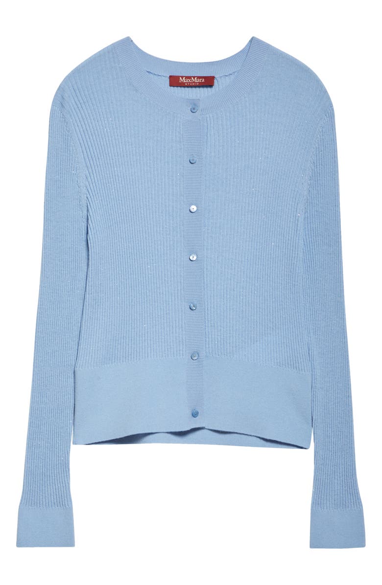 Max Mara Ribera Sequin Rib Fitted Silk & Wool Cardigan, Alternate, color, Light Blue