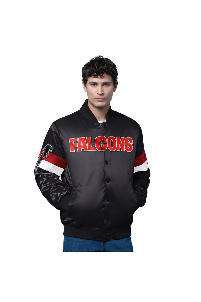 Men's Starter Black Atlanta Falcons Triple Option Satin Varsity Vintage Logo Full-Snap Jacket, Main, color, Black
