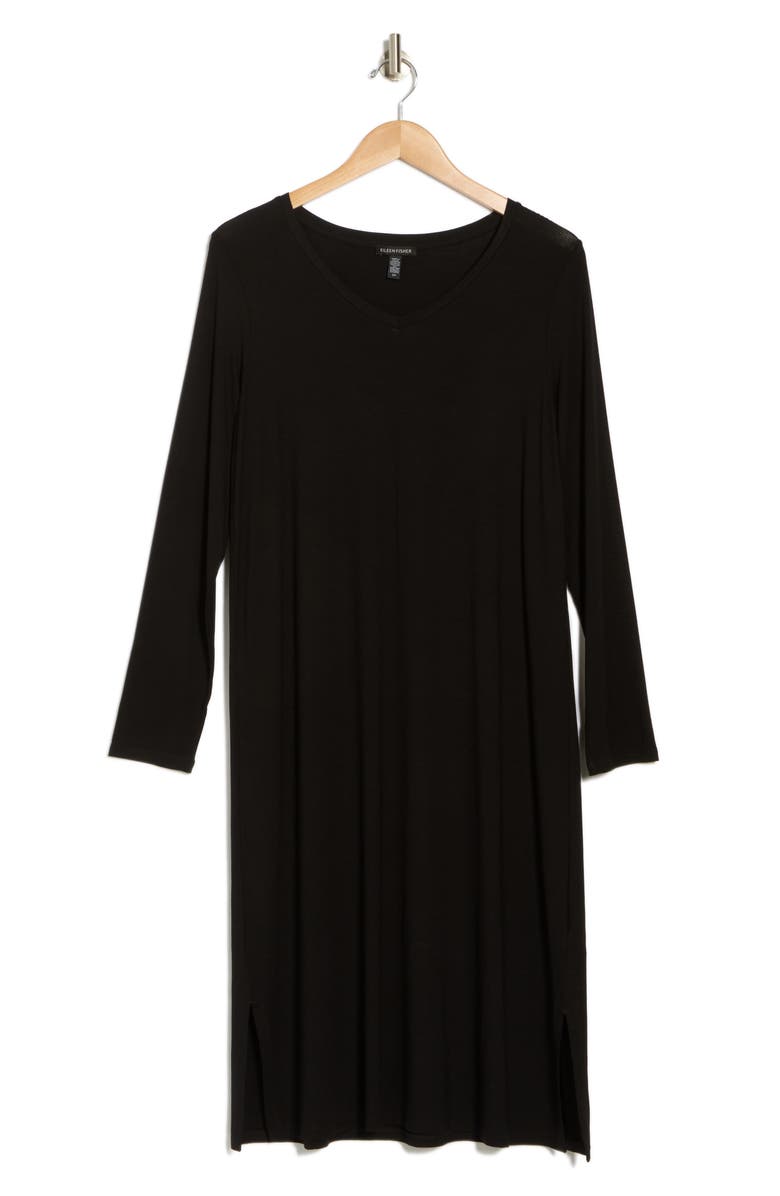 Eileen Fisher V-Neck Long Sleeve Jersey Midi Dress, Alternate, color, 