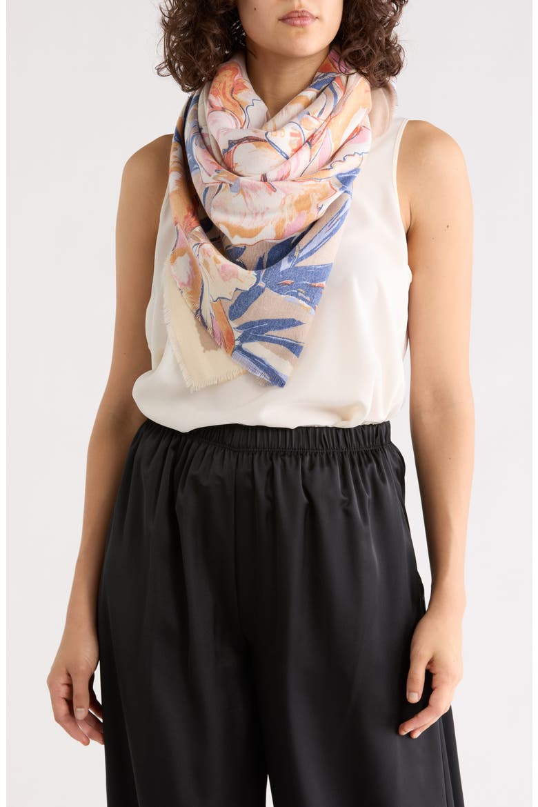 Peony Square Scarf, Main, color, TAUPE MULTI