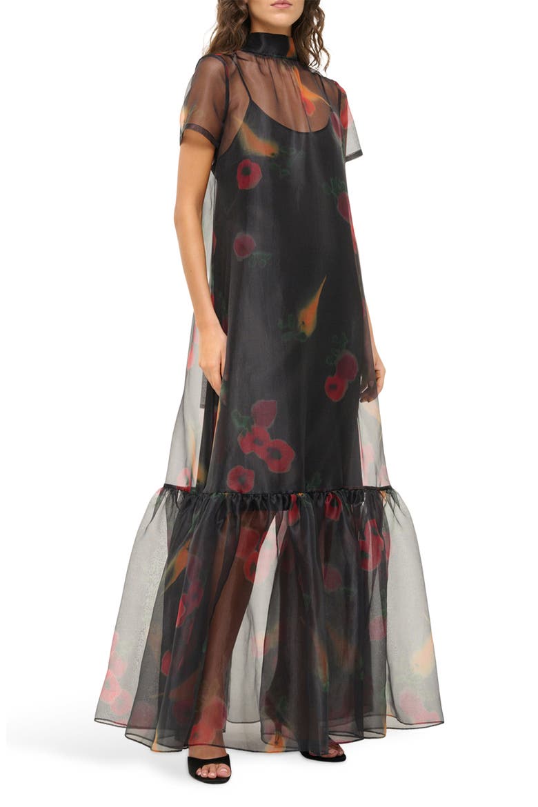 Calluna Floral Sheer Maxi Dress, Alternate, color, FARMERS MARKET BLACK