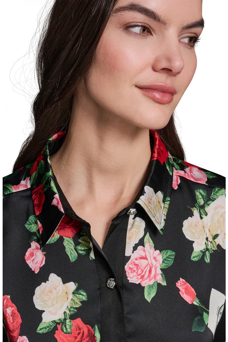 Rose Print Button-Up Shirt, Alternate, color, BLACK MULTI