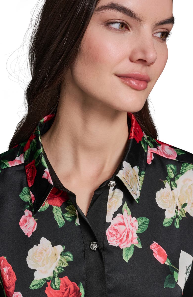 KARL LAGERFELD PARIS Rose Print Button-Up Shirt, Alternate, color, Black Multi