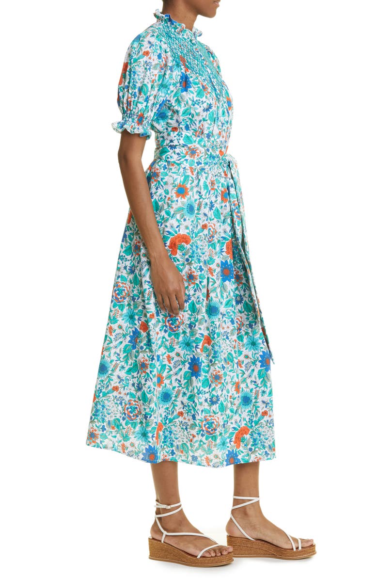 Loretta Caponi Elena Floral Puff Sleeve Smocked Maxi Dress, Alternate, color, 