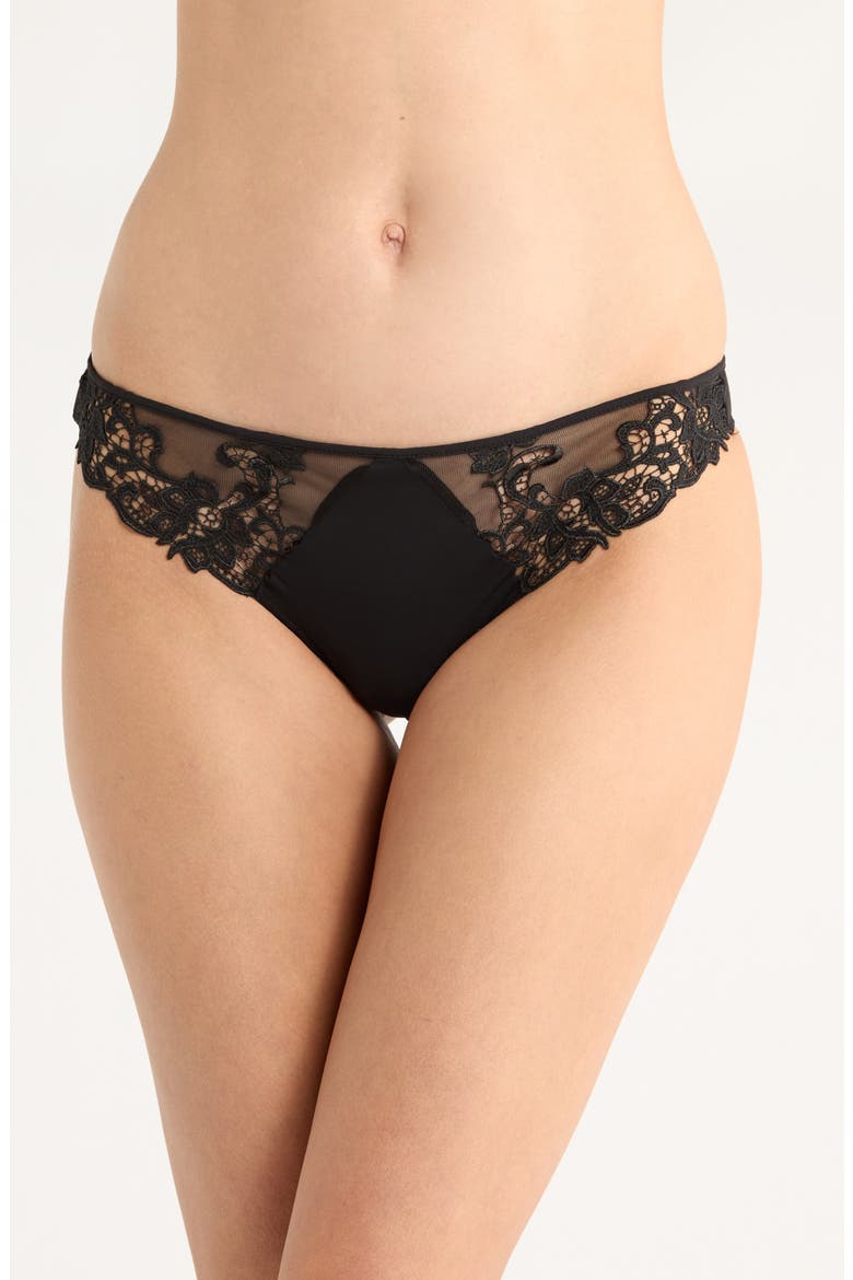 Saga Lace Trim Thong, Main, color, BLACK/BLK