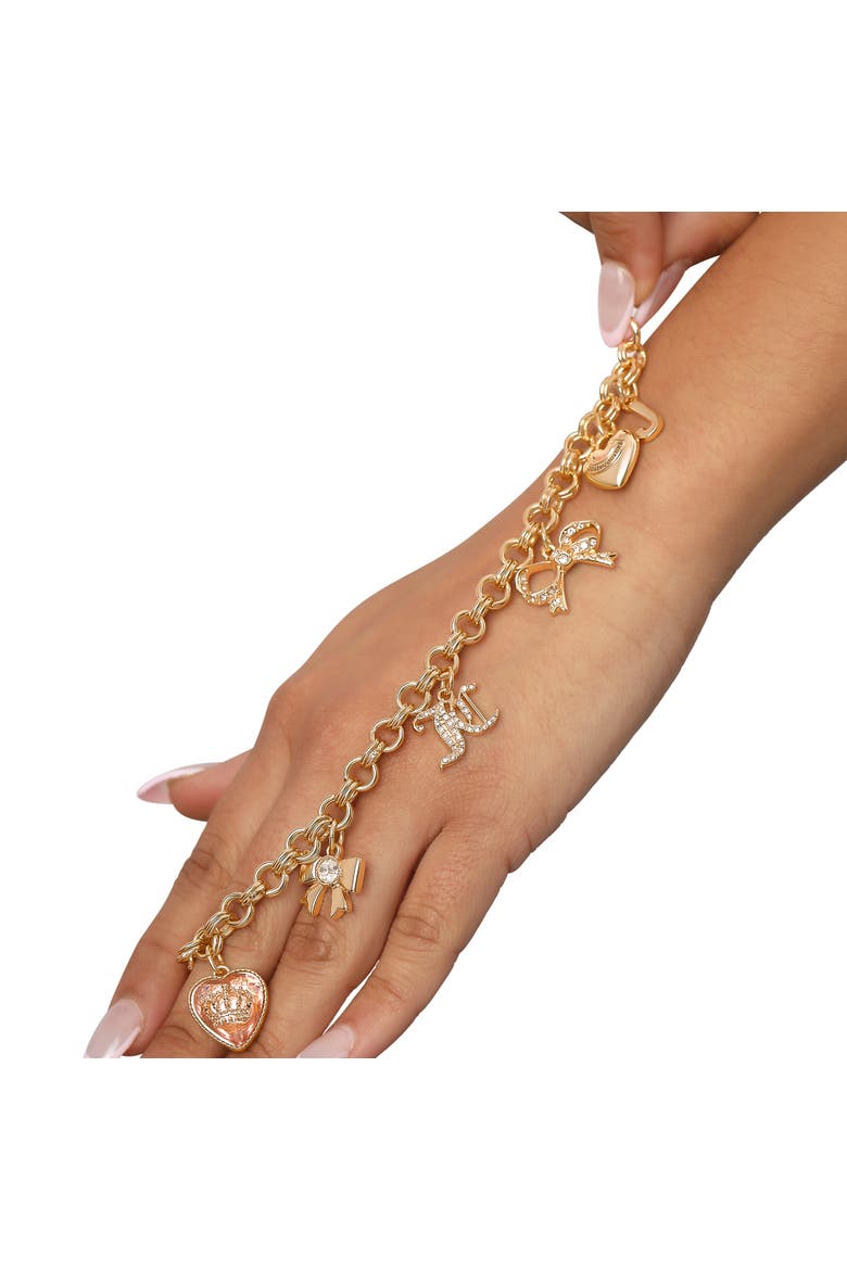 Gold-Tone Charm Bracelet with Bow and Pavé Details, Alternate, color, Gold