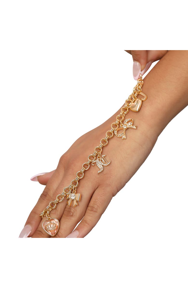 Juicy Couture Gold-Tone Charm Bracelet with Bow and Pavé Details, Alternate, color, Gold