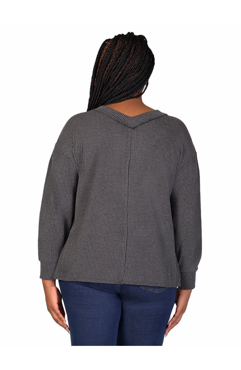 24seven Comfort Apparel Relaxed Fit Ribbed Knit V-Neck Sweater Top, Alternate, color, Black