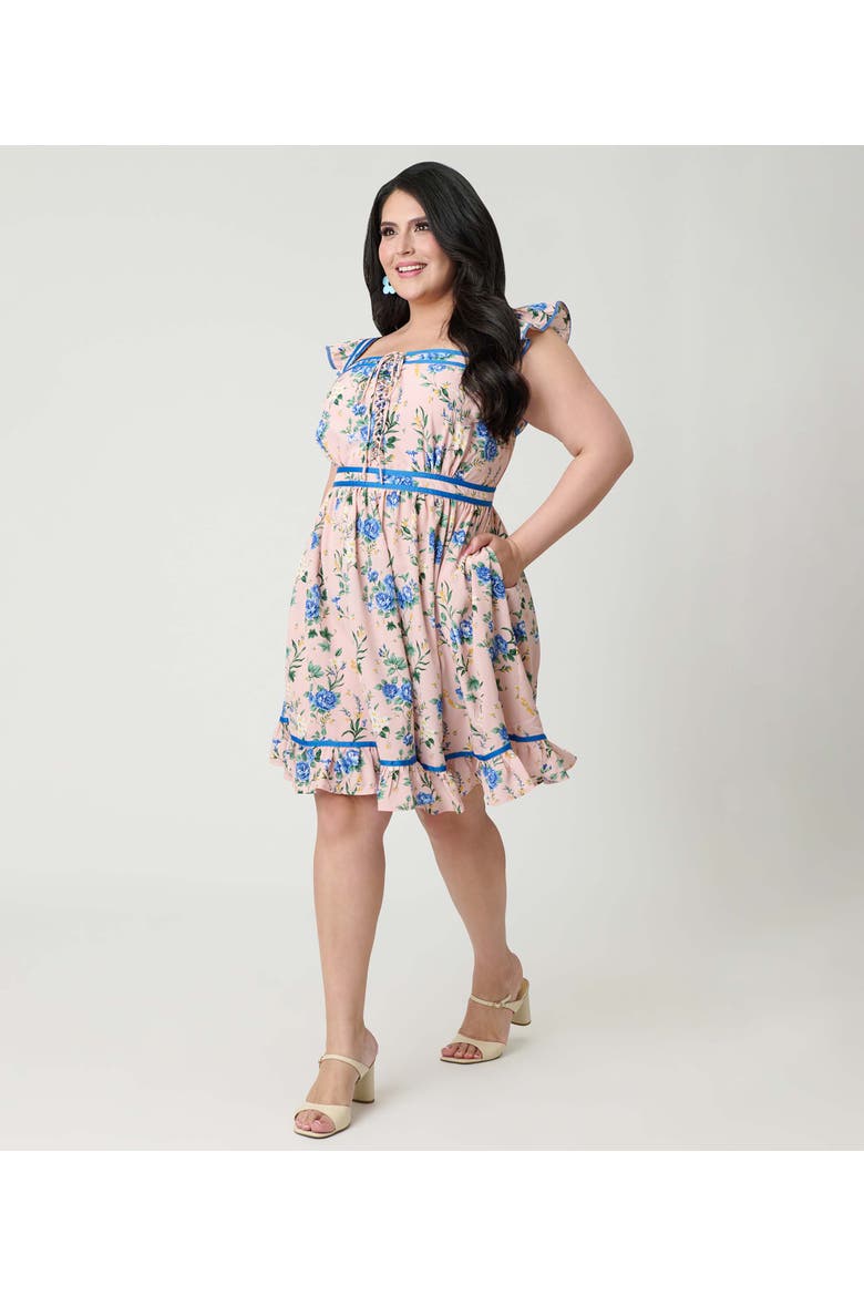 Plus Size Corset Lace Fit & Flare Dress, Alternate, color, Light Pink Floral