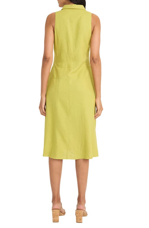 Maggy London Sleeveless Linen Blend Shirtdress In Lentil Sprout
