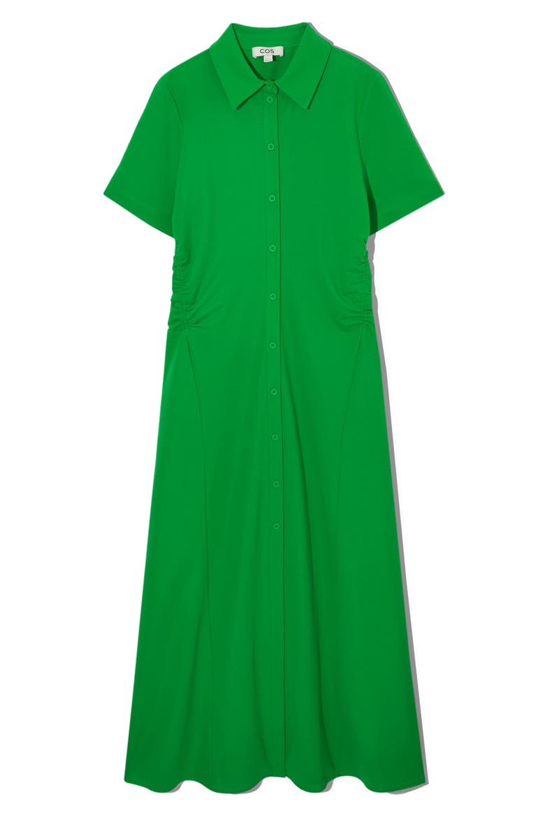 Side Ruched Stretch Cotton Blend Shirtdress, Main, color, GREEN BRIGHT